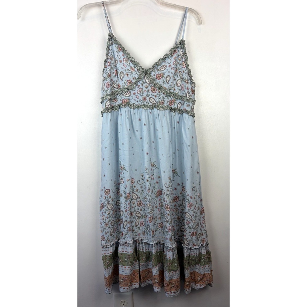 Davi Dani Midi Dress Womens XL Floral Garden Tiered Blue Lined Prairie Coquette